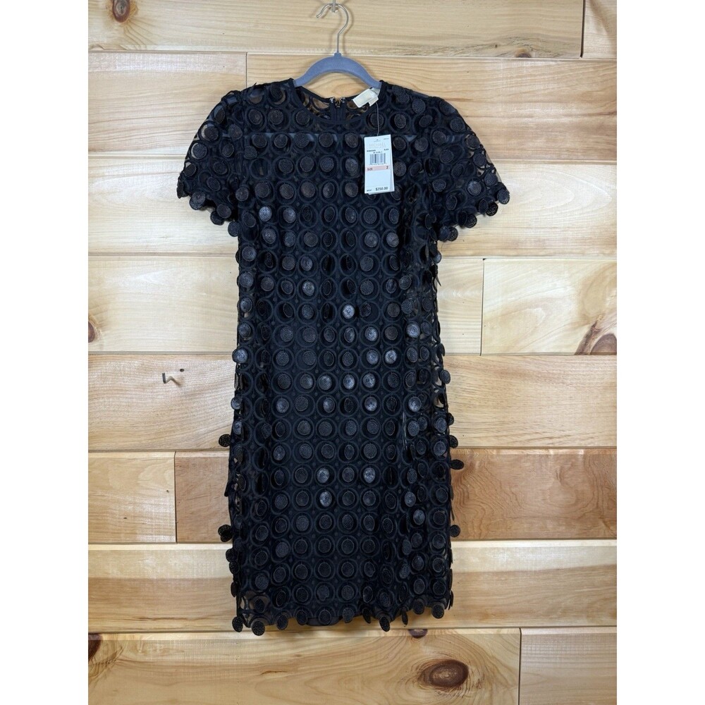 Michael Kors Women's Textured Circle Mesh Dress Size 2 dot appliqué design‎ NWT!